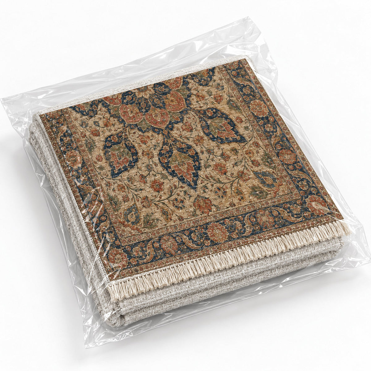 Rose Window Indigo & Rust washable rug rolled and packaged
