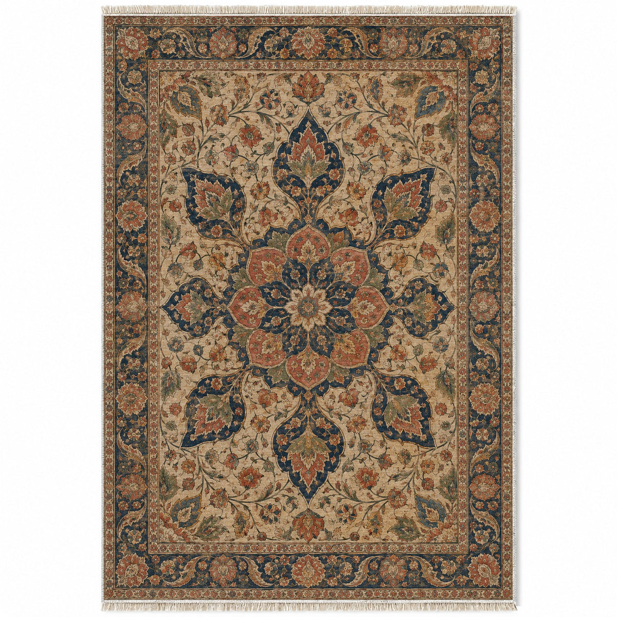 Rose Window Indigo & Rust washable rug top view