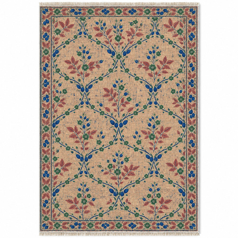 Rosehip Espalier Peach, Cobalt & Jade Distressed Washable Rug