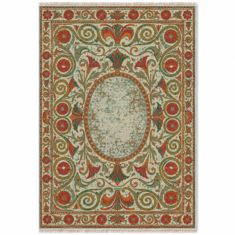 Rosette Terrace Emerald & Terracotta Mediterranean Washable Rug