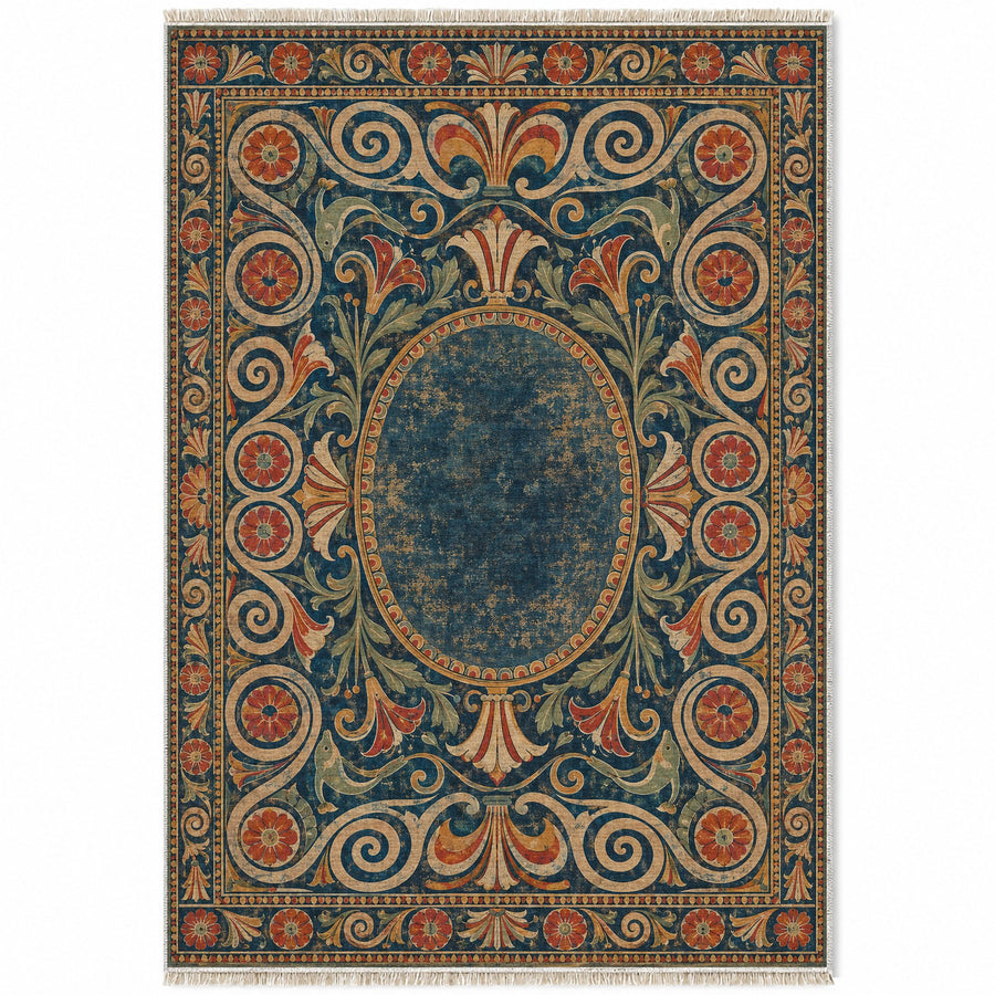 Rosette Terrace Indigo & Rust Mediterranean Washable Rug