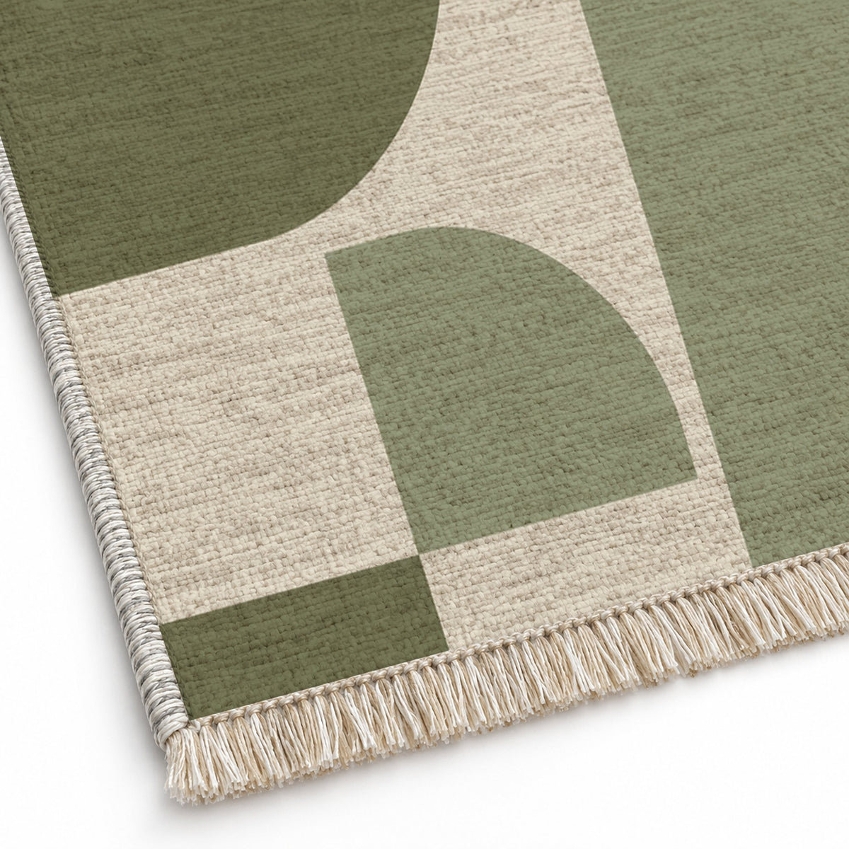 Rounded Blocks Ivory & Sage washable rug close-up of the printed chenille