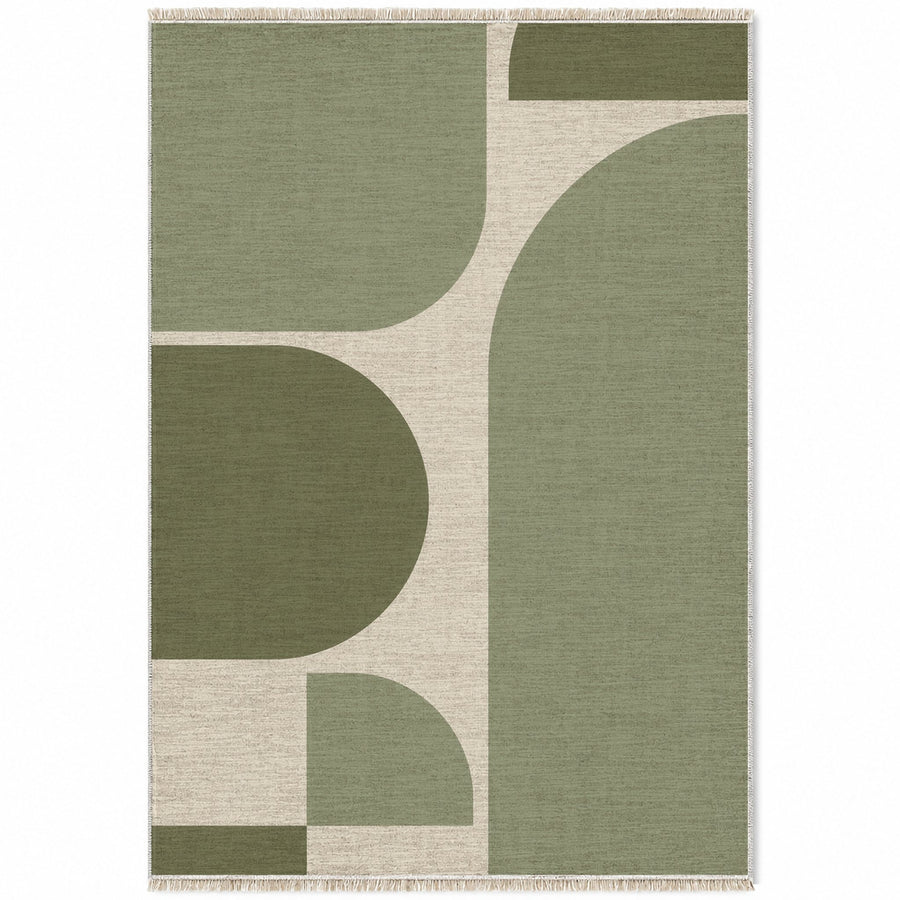 Rounded Blocks Ivory & Sage Organic Washable Rug