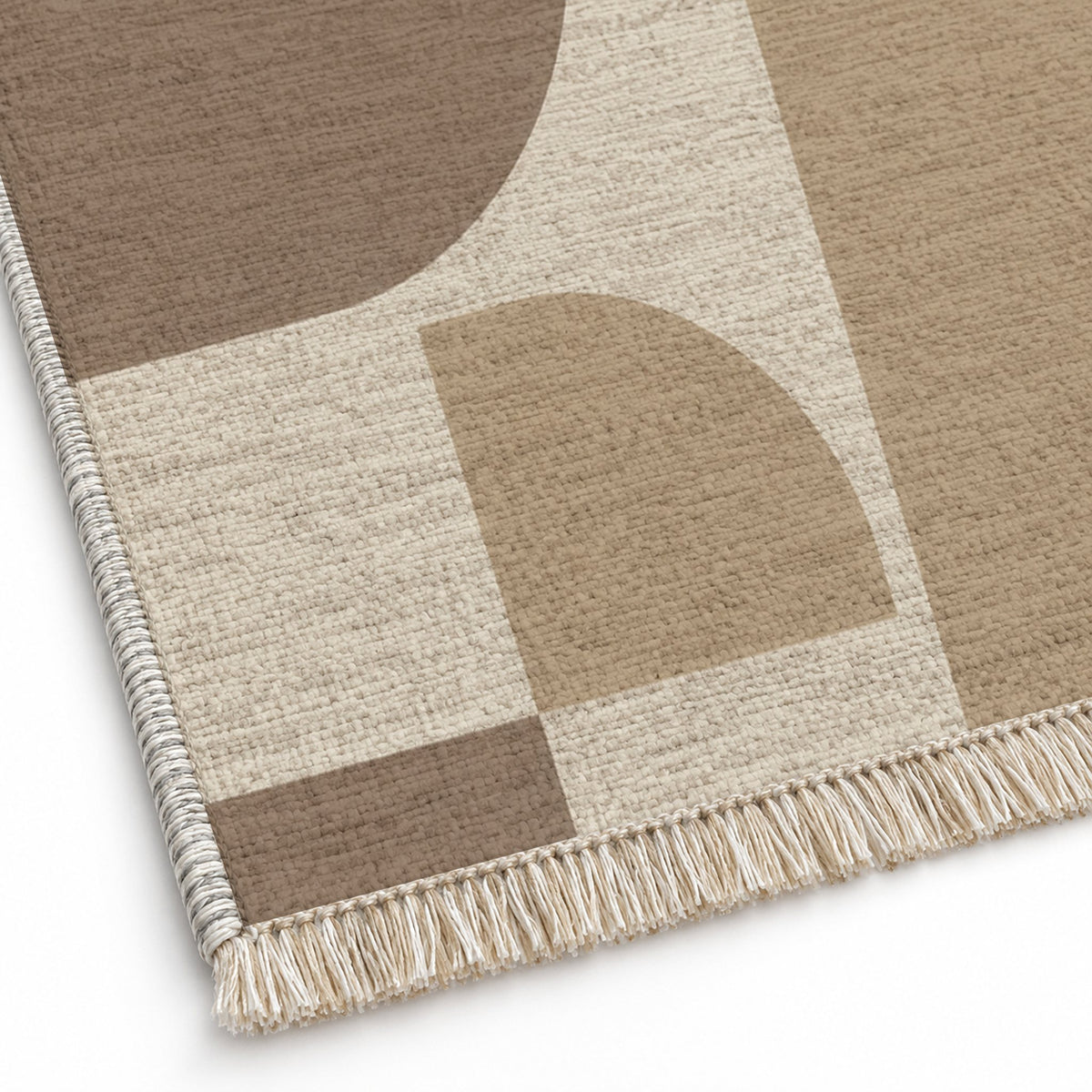 Rounded Blocks Ivory & Sand washable rug close-up of the printed chenille