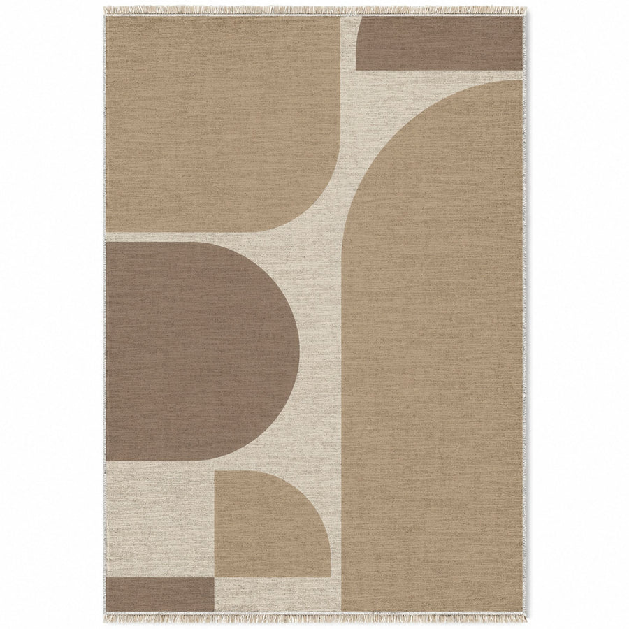 Rounded Blocks Ivory & Sand Organic Washable Rug
