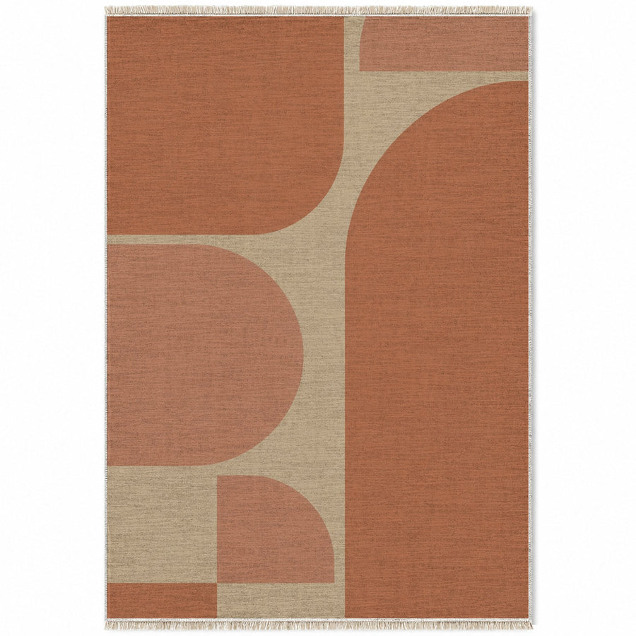 Rounded Blocks Sand & Terracotta Organic Washable Rug