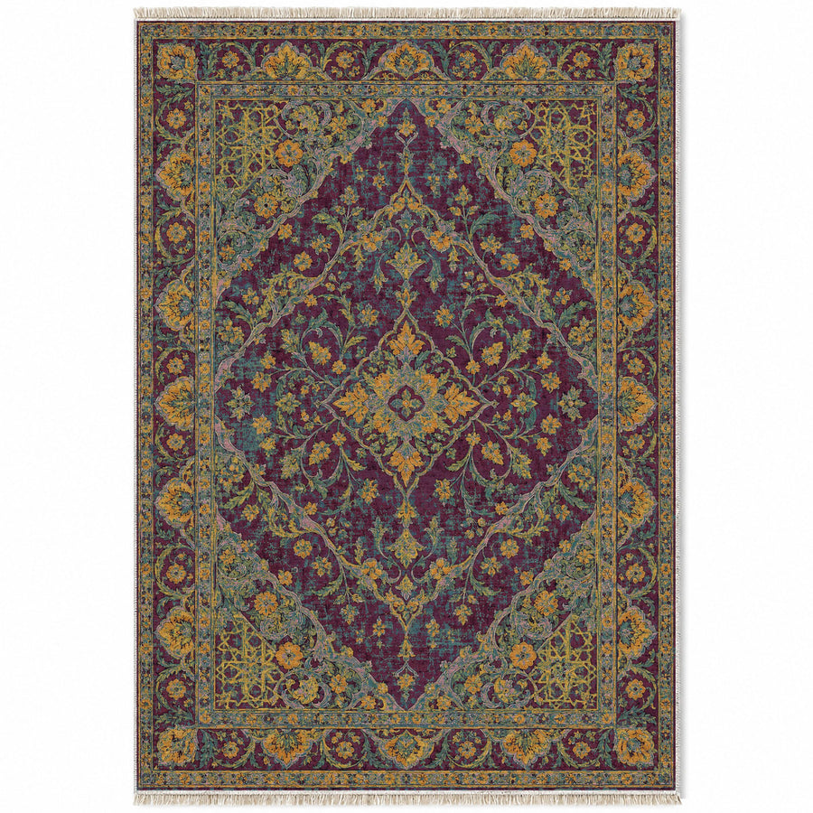 Royal Garden Lace Burgundy & Teal Moorish Washable Rug
