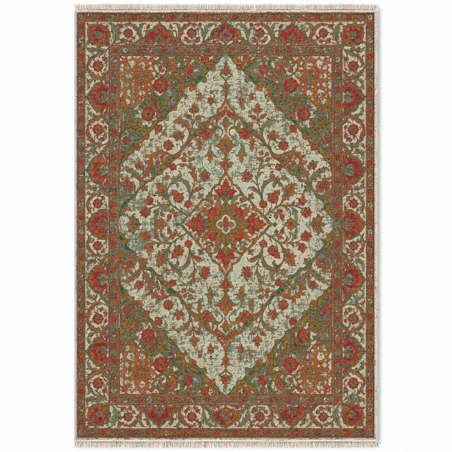 Royal Garden Lace Emerald & Terracotta Moorish Washable Rug