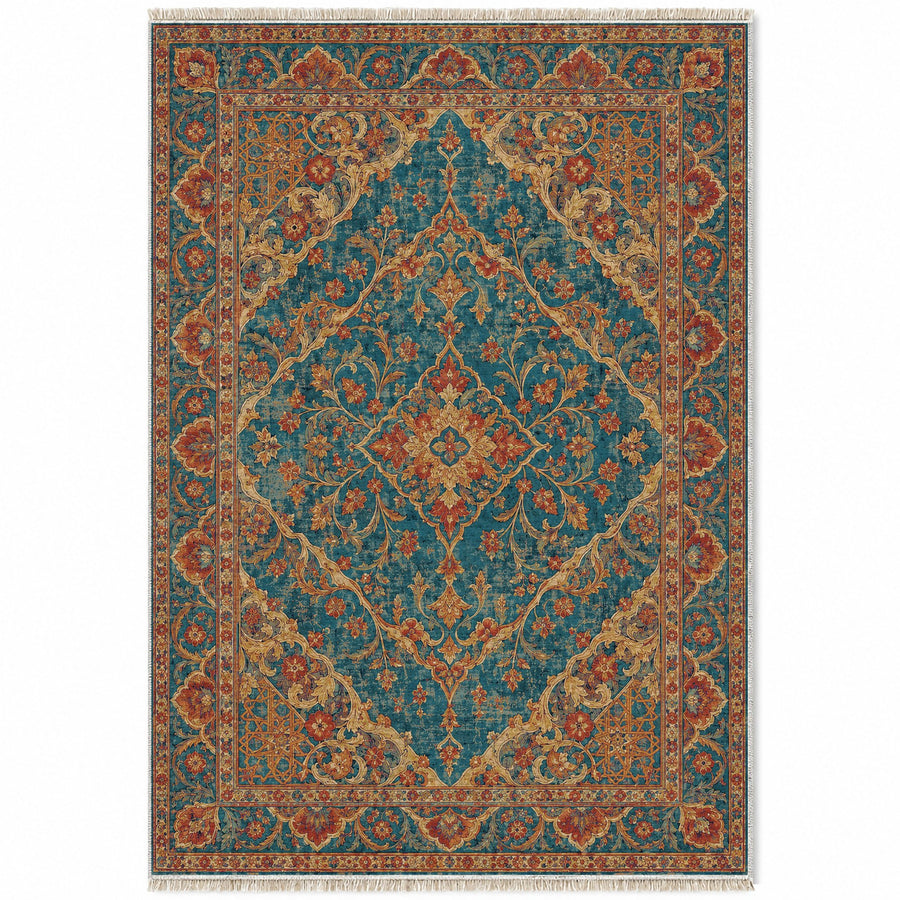 Royal Garden Lace Peacock & Ochre Moorish Washable Rug