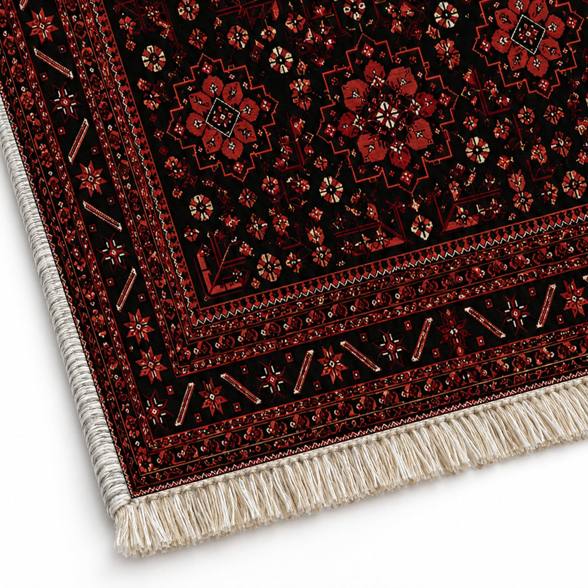 Royal Gul Black washable rug close-up of the printed chenille