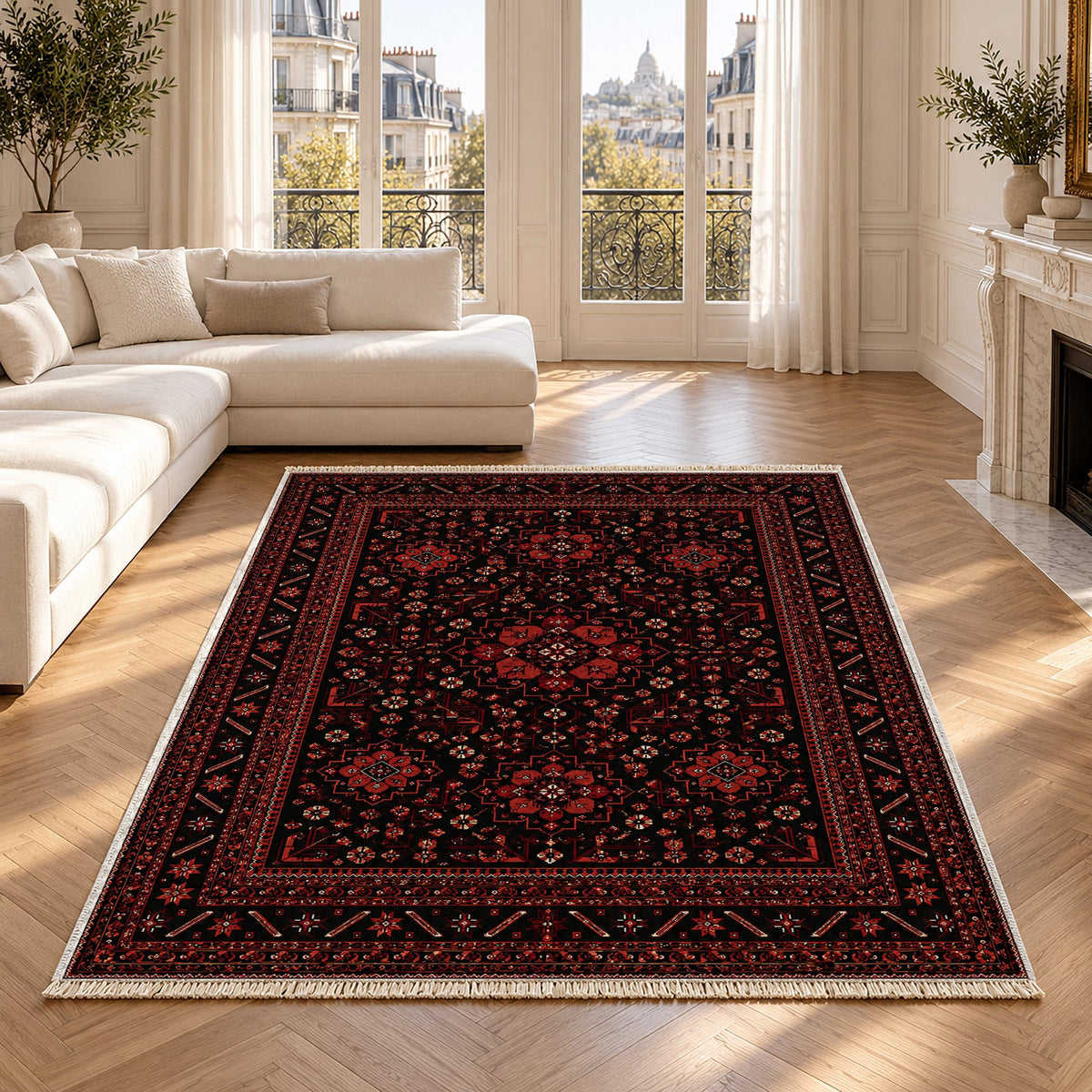Royal Gul Black washable rug in a Paris living room