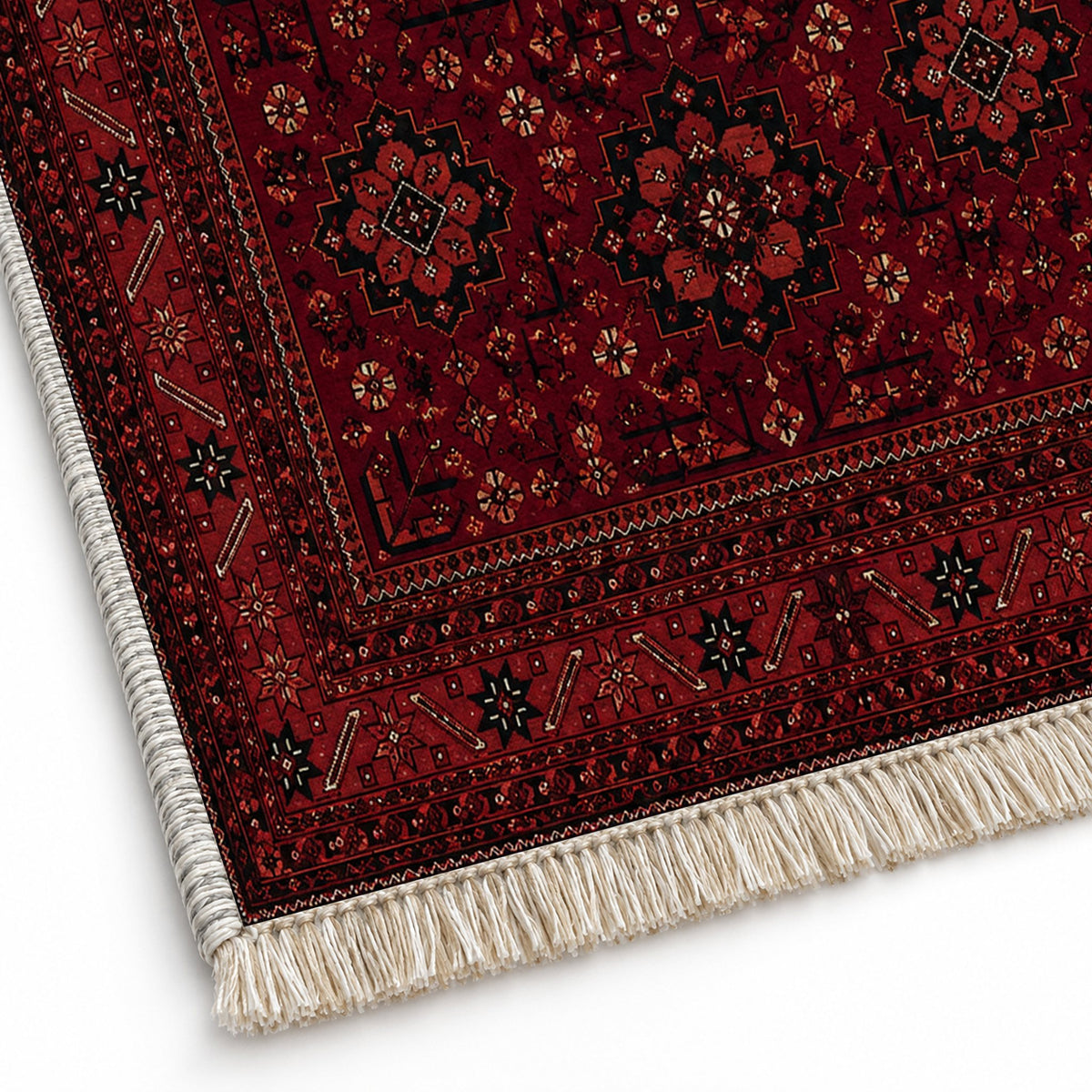 Royal Gul Burgundy washable rug close-up of the printed chenille