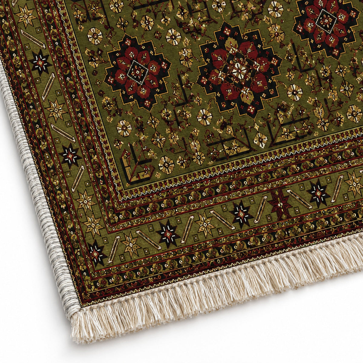 Royal Gul Olive Green washable rug close-up of the printed chenille