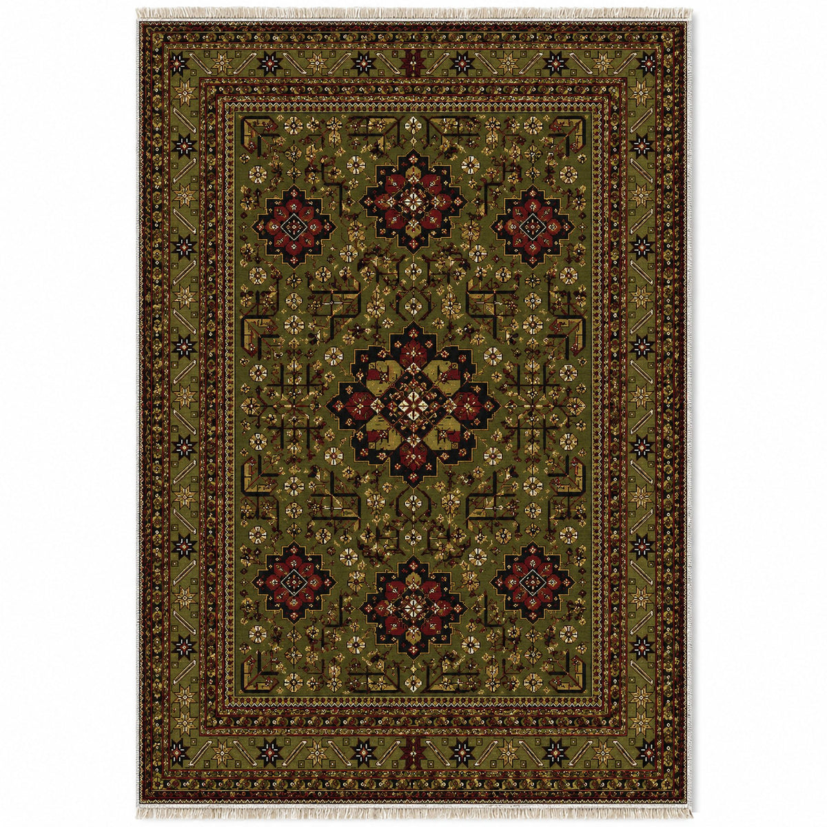 Royal Gul Olive Green washable rug top view