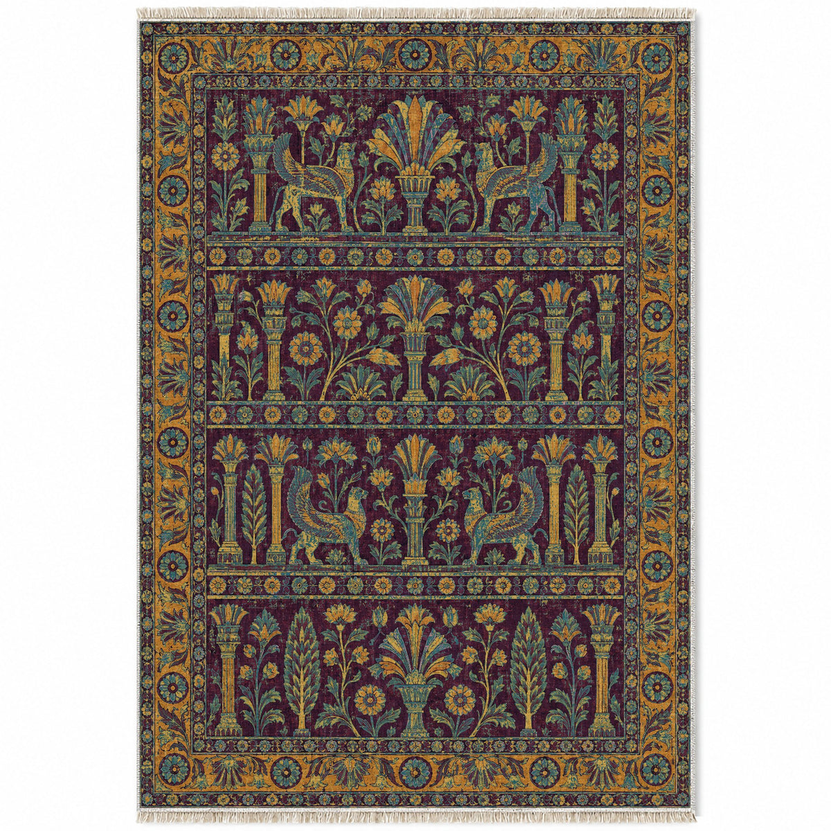 Royal Terrace Burgundy & Teal washable rug top view