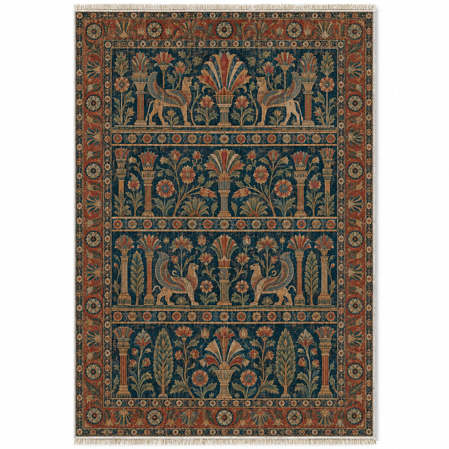 Royal Terrace Indigo & Rust Persian Washable Rug