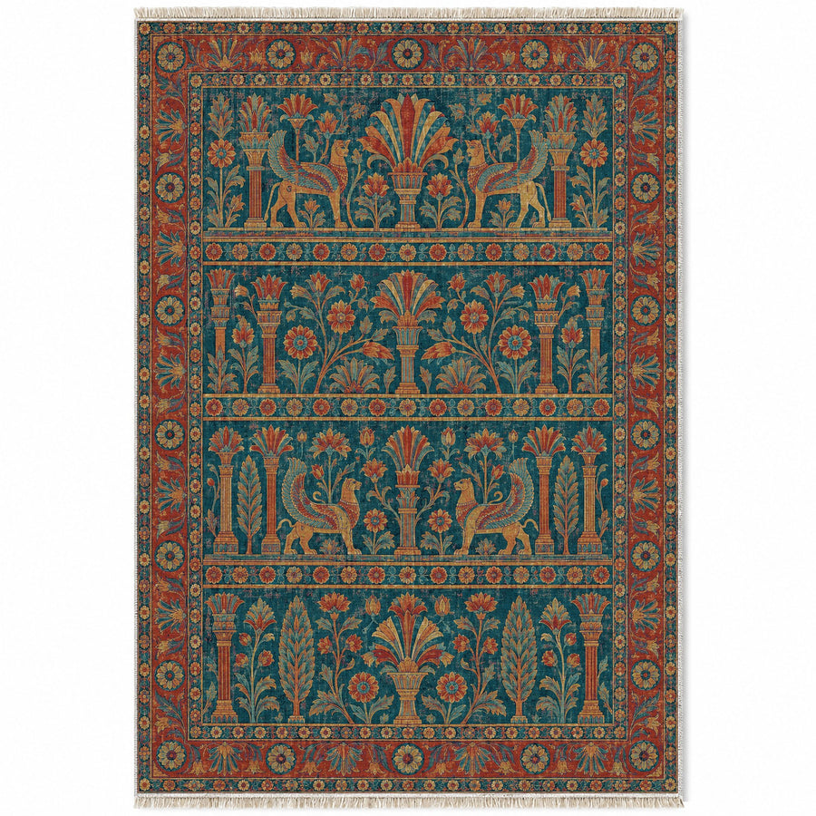 Royal Terrace Peacock & Ochre Persian Washable Rug