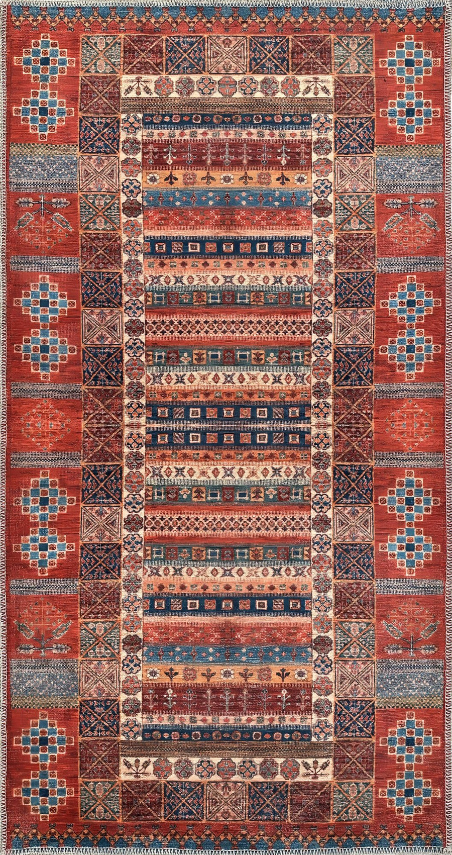Rust & Navy Gabbeh Stripe Washable Rug | 1316
