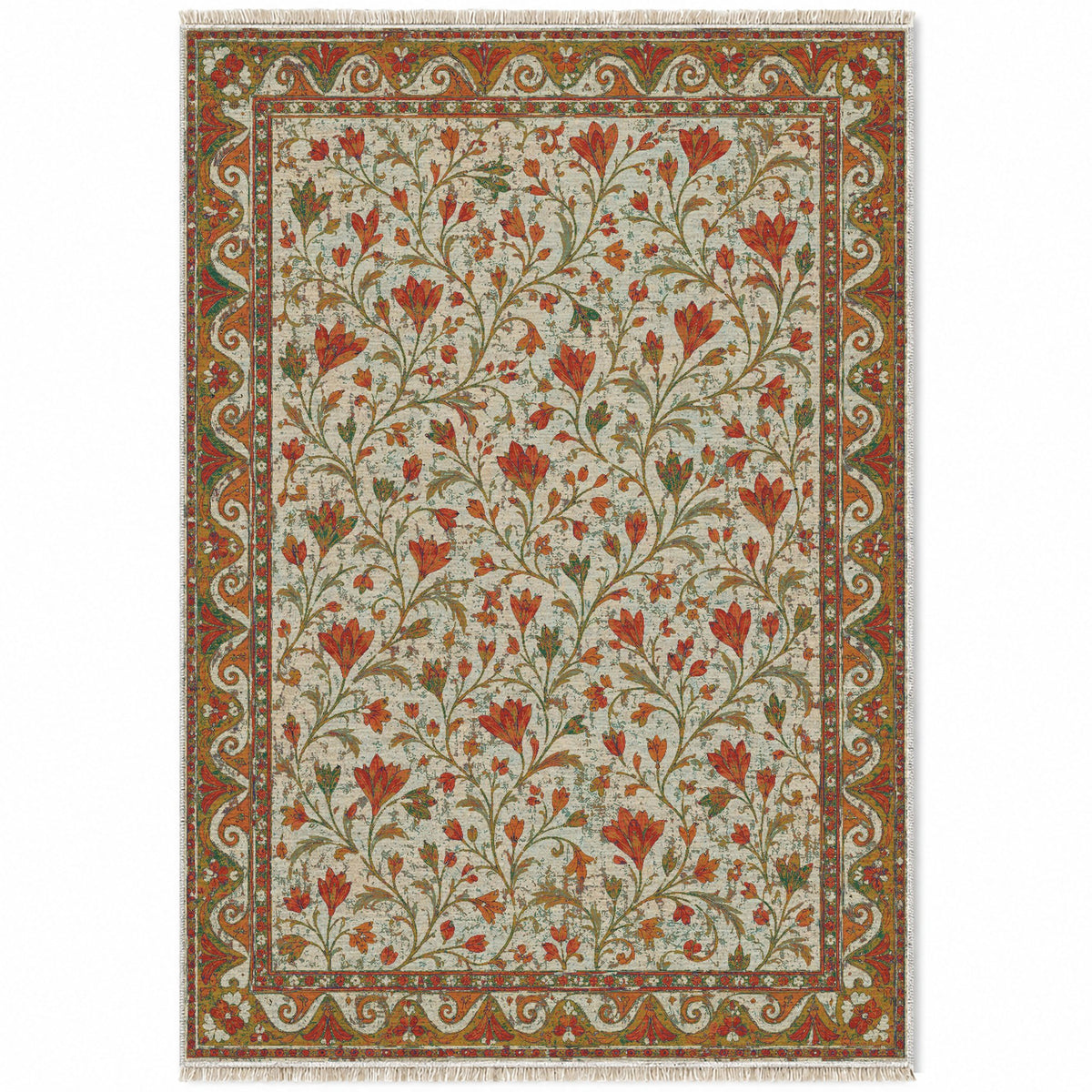 Saffron Court Emerald & Terracotta washable rug top view