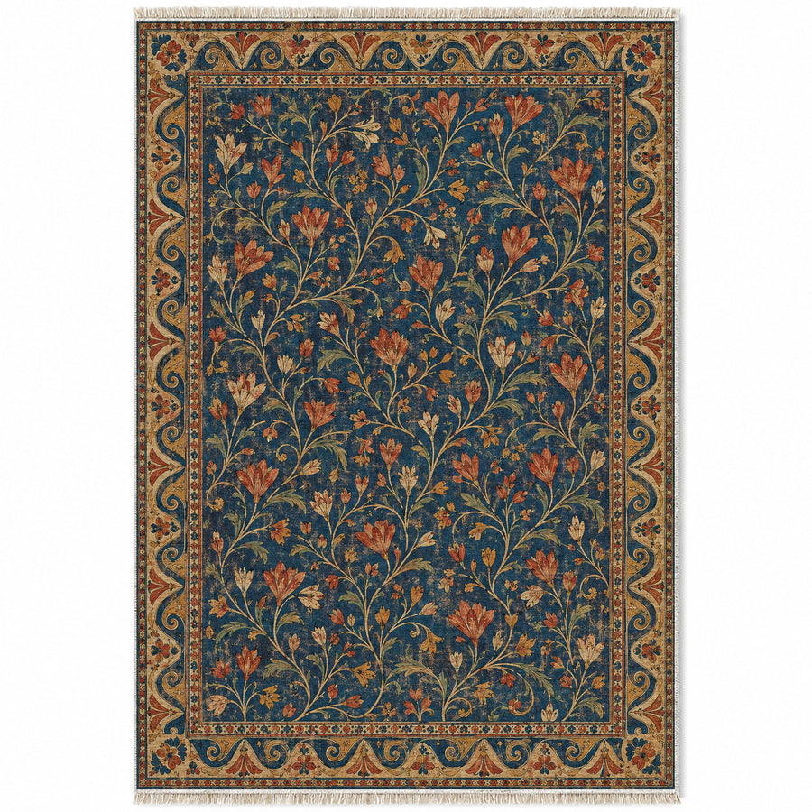 Saffron Court Indigo & Rust Mediterranean Washable Rug