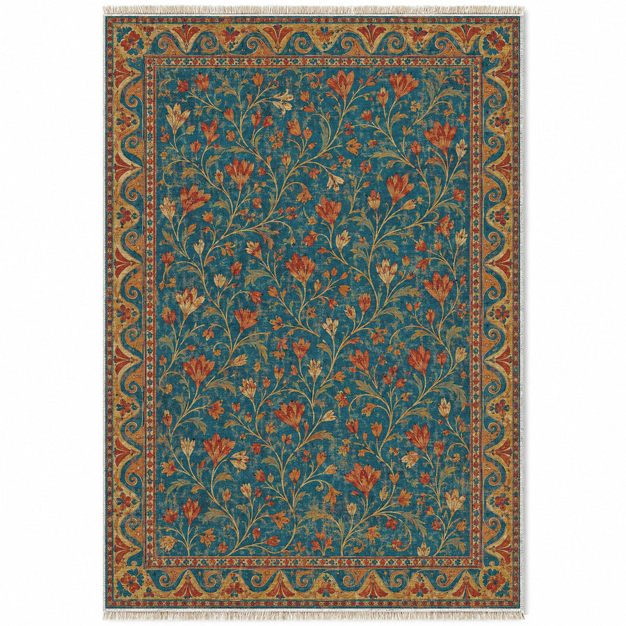 Saffron Court Peacock & Ochre Mediterranean Washable Rug