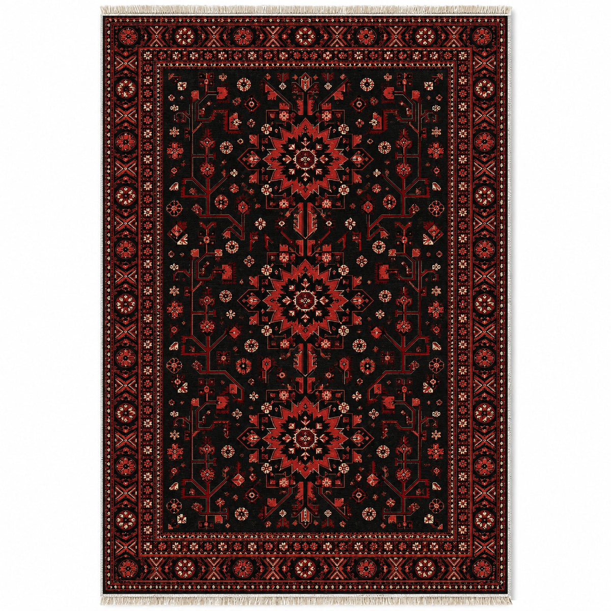Samarkand Rosette Black washable rug top view