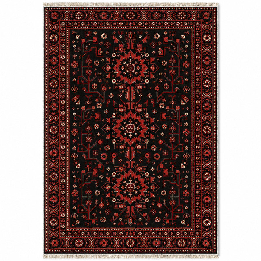 Samarkand Rosette Black Afghan Washable Rug