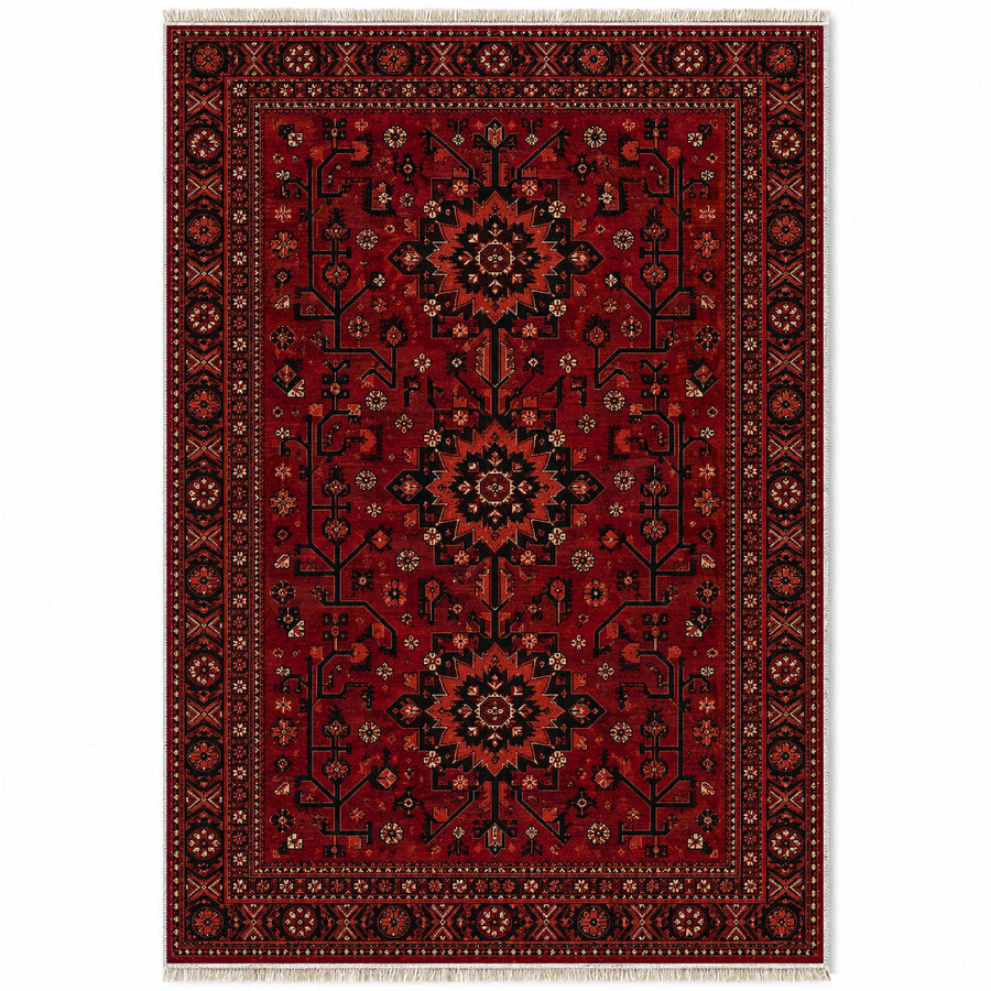 Samarkand Rosette Burgundy Afghan Washable Rug