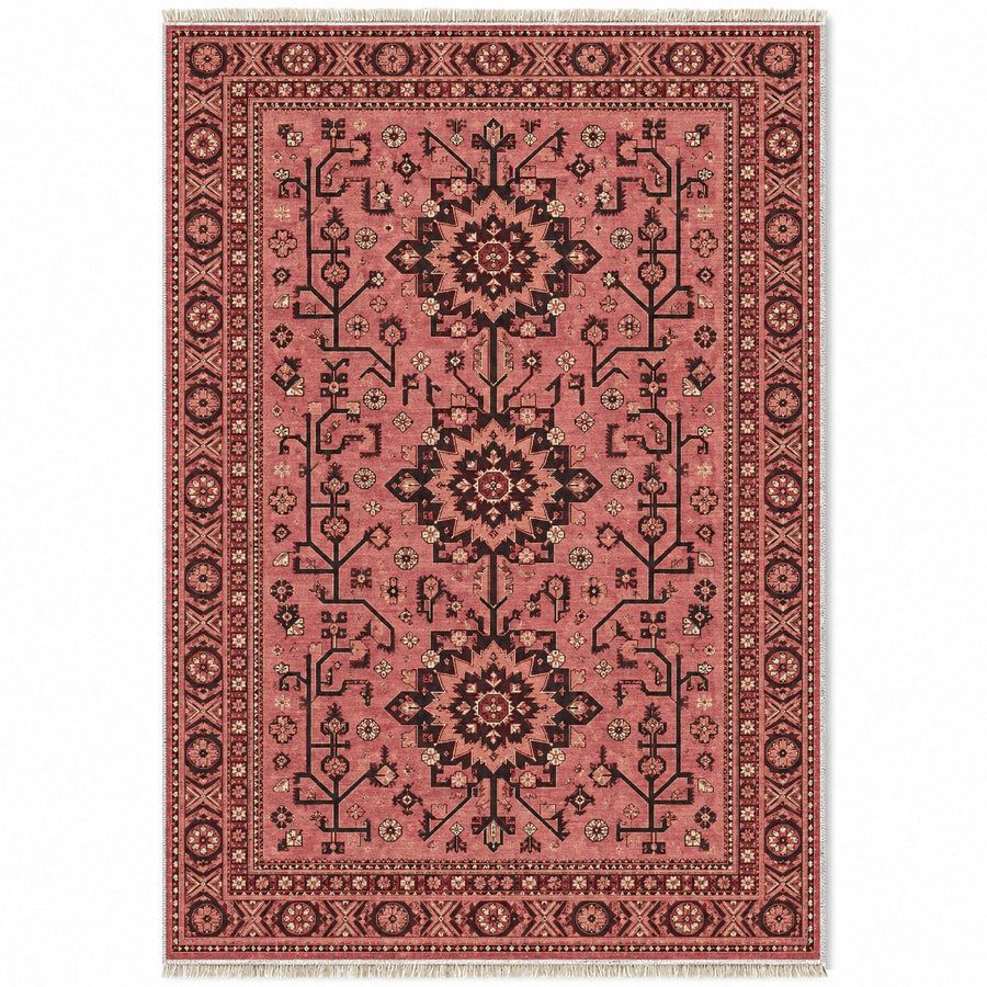 Samarkand Rosette Faded Pink Afghan Washable Rug