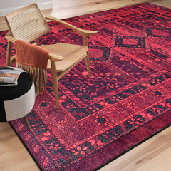 Rugs Depot RW1009 – Machine Washable Red Tribal Medallion Rug | Oriental Geometric Carpet for Living Room, Bedroom & Office
