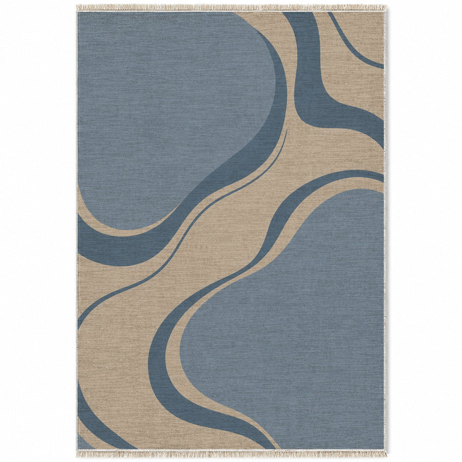 Sandbank Oat & Dusty Blue Abstract Washable Rug