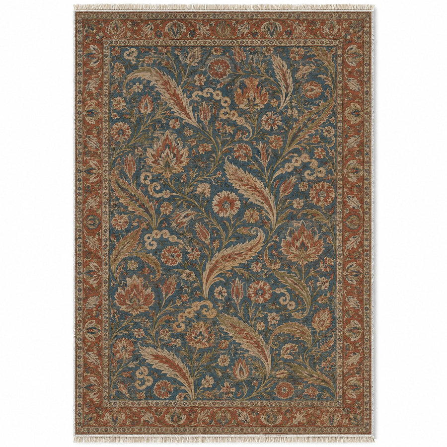 Saz Court Brown & Grey Ottoman Washable Rug