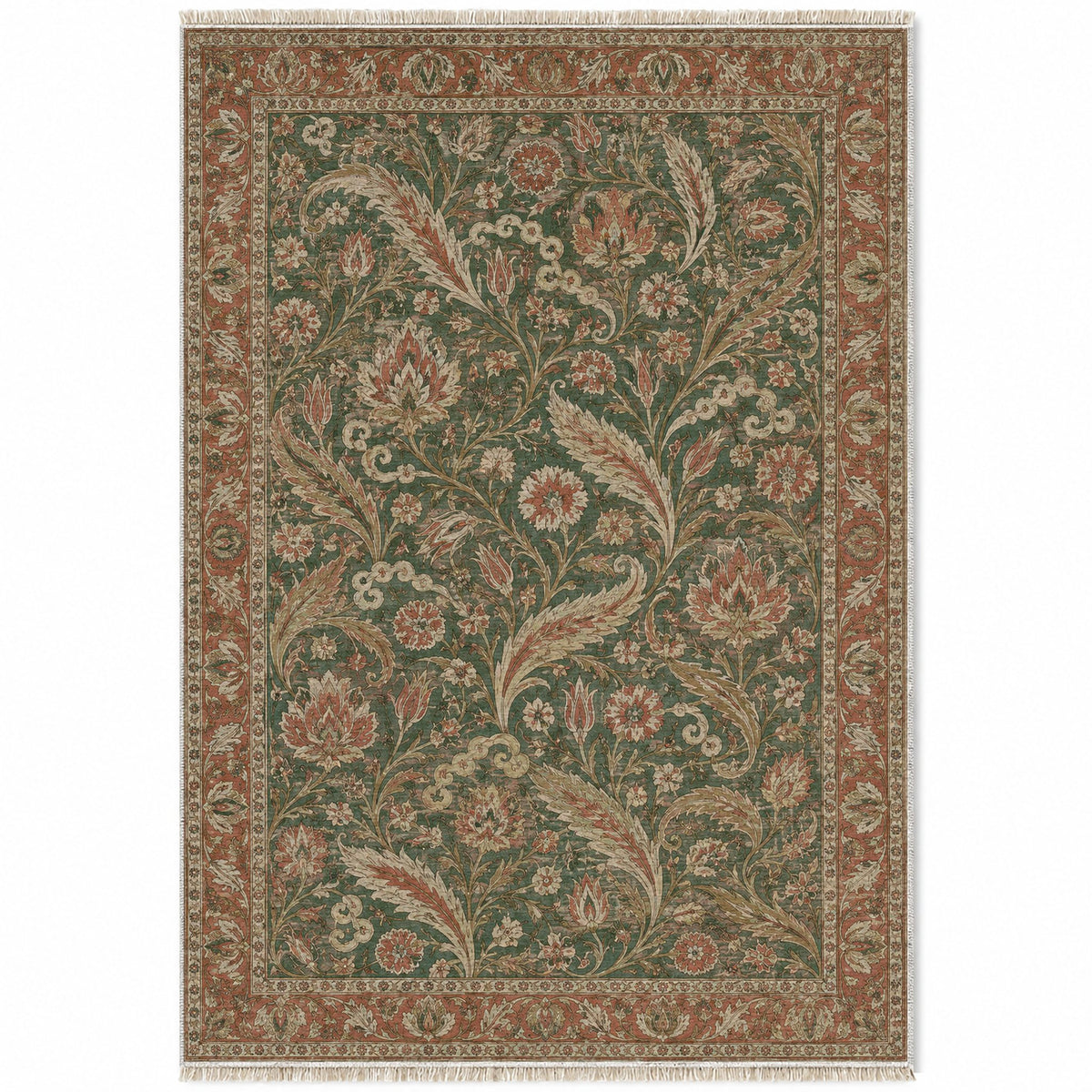 Saz Court Clay & Sage washable rug top view