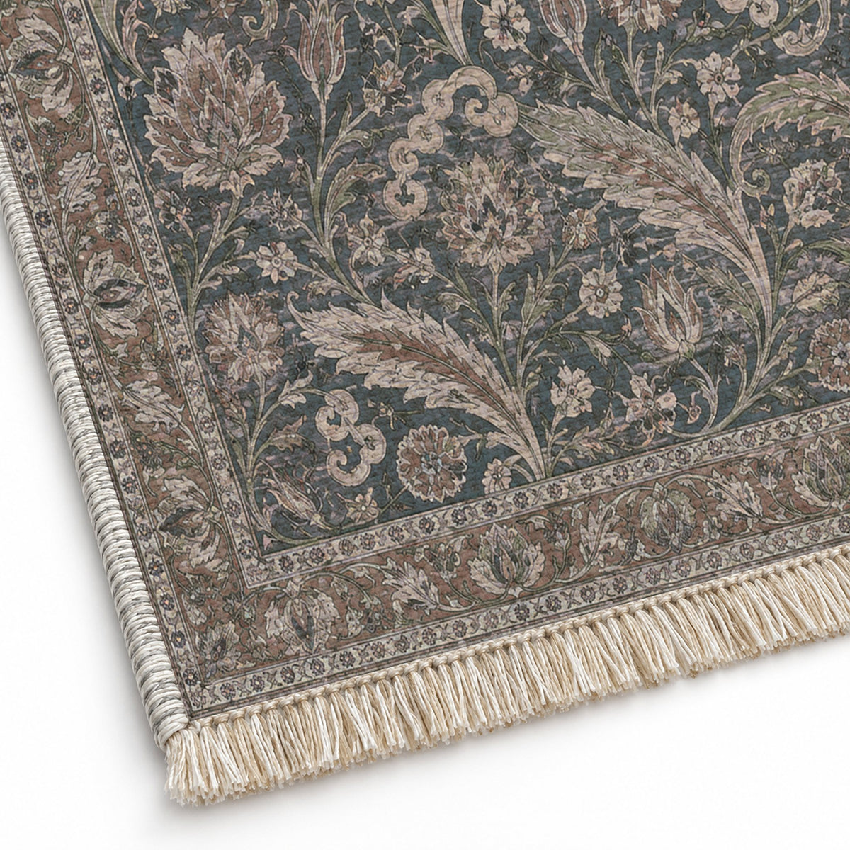 Saz Court Graphite & Linen washable rug close-up of the printed chenille