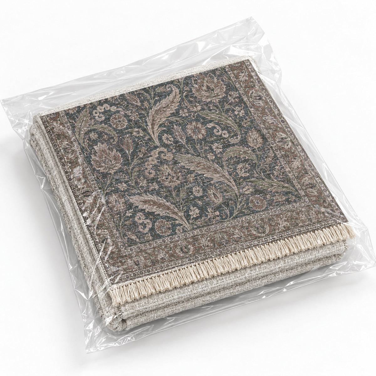Saz Court Graphite & Linen washable rug rolled and packaged