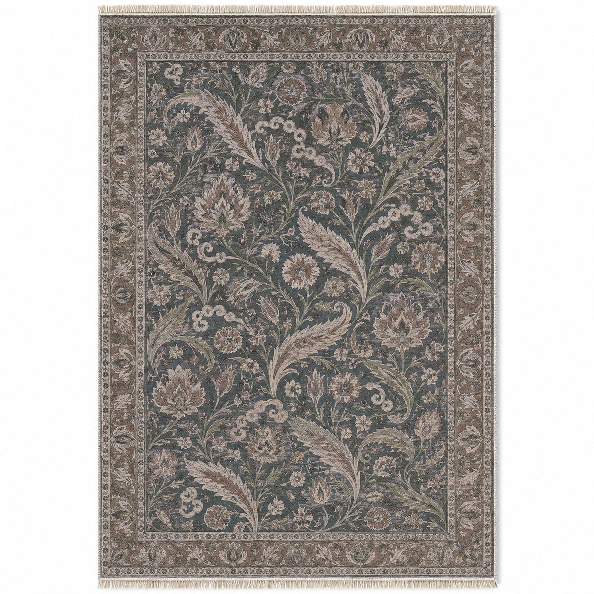 Saz Court Graphite & Linen washable rug top view