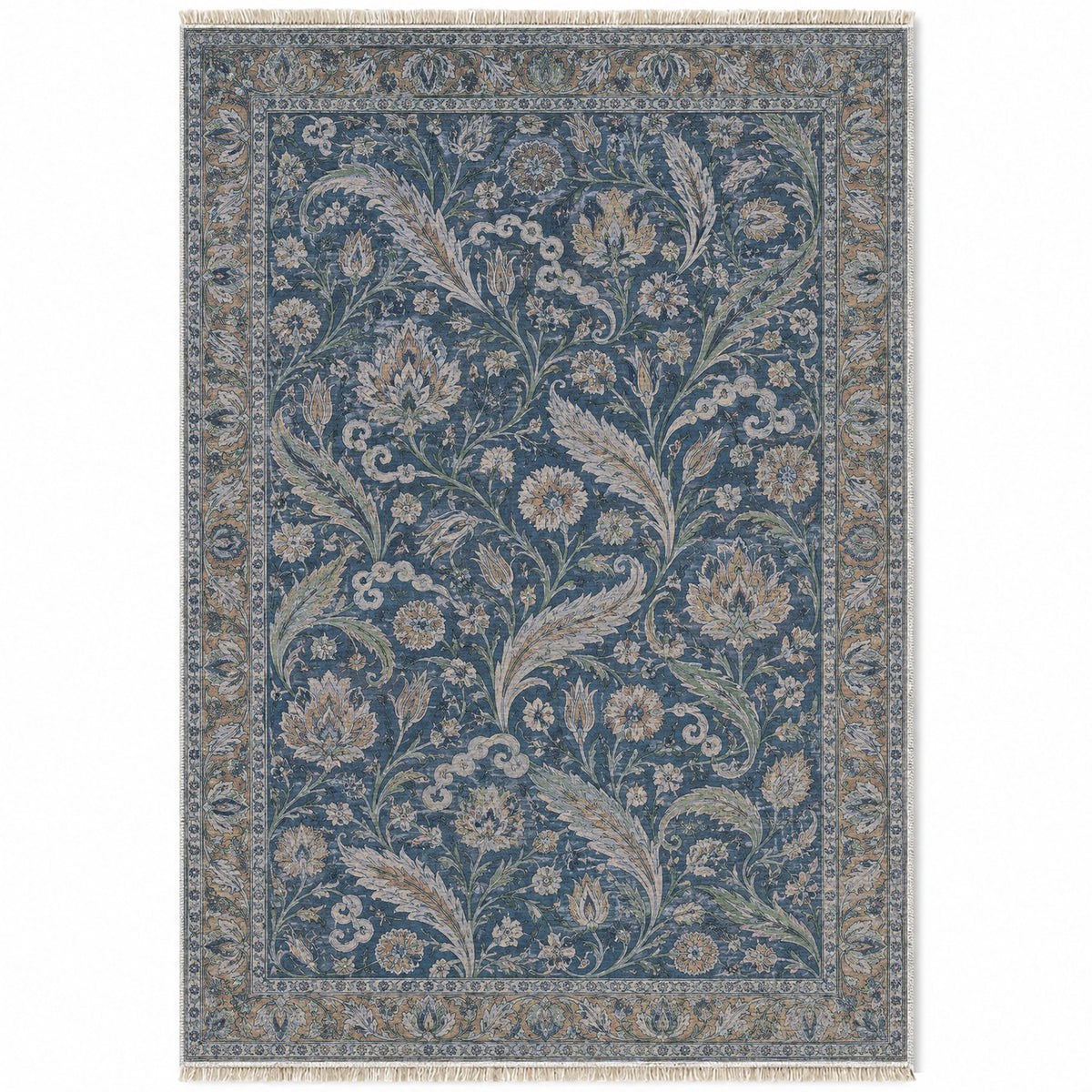 Saz Court Mineral Blue washable rug top view