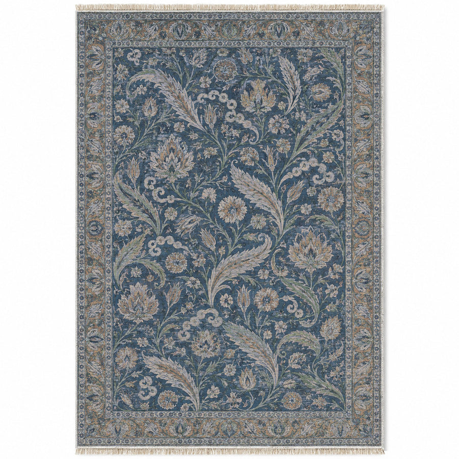 Saz Court Mineral Blue Ottoman Washable Rug