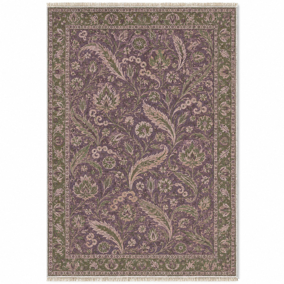 Saz Court Rose & Olive washable rug top view