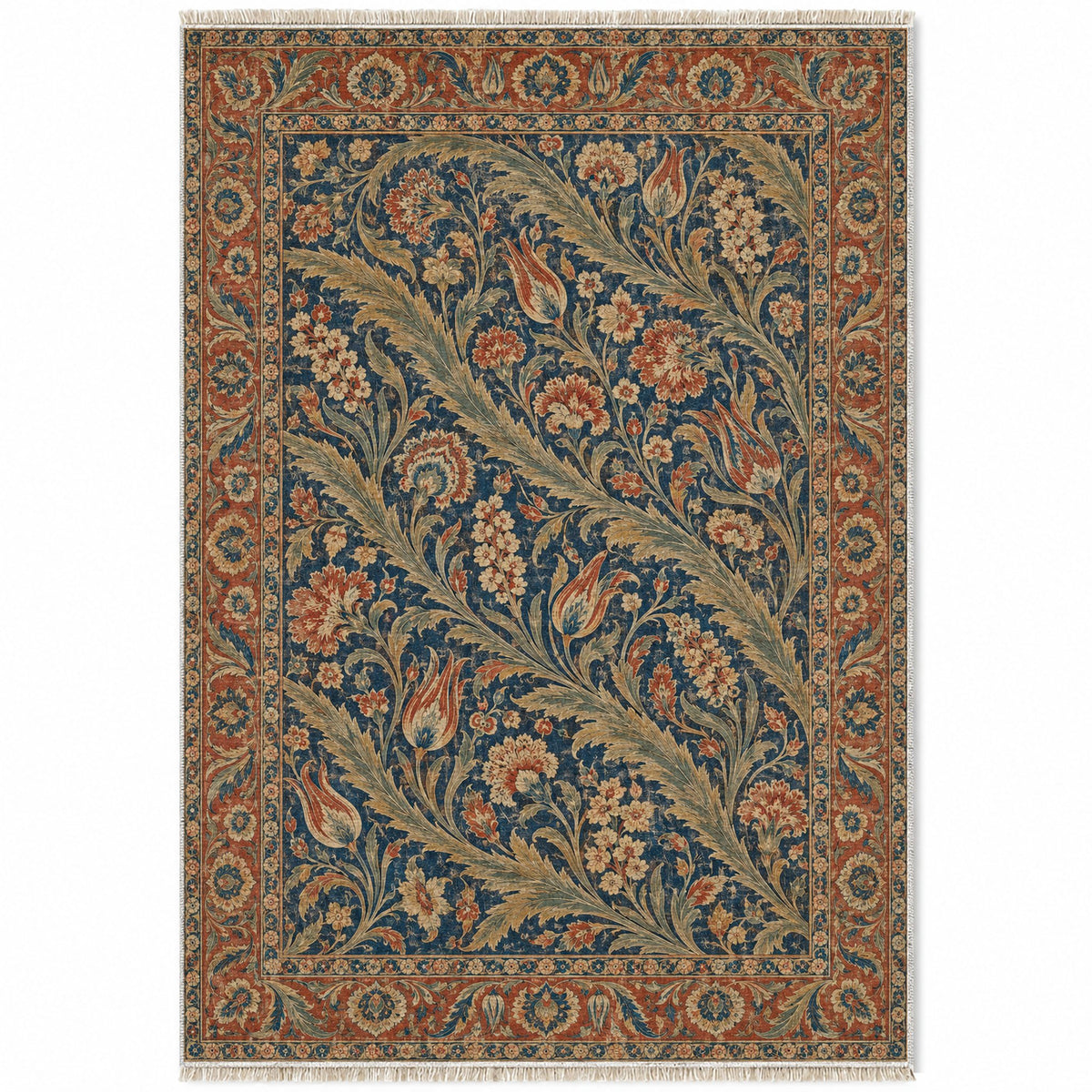 Saz Gallery Indigo & Rust washable rug top view