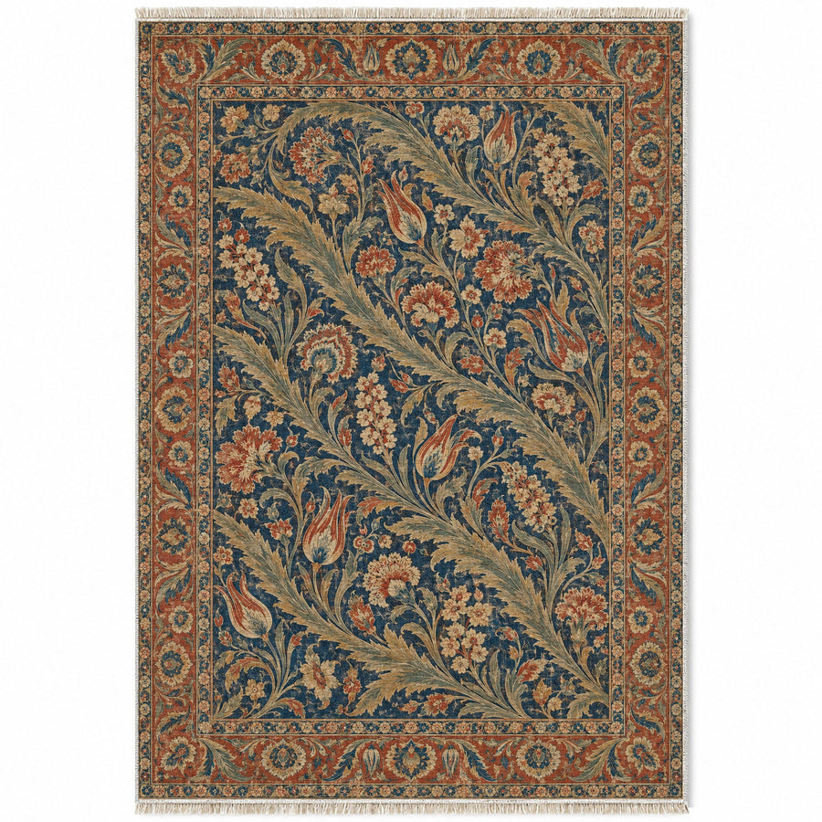 Saz Gallery Indigo & Rust Ottoman Washable Rug