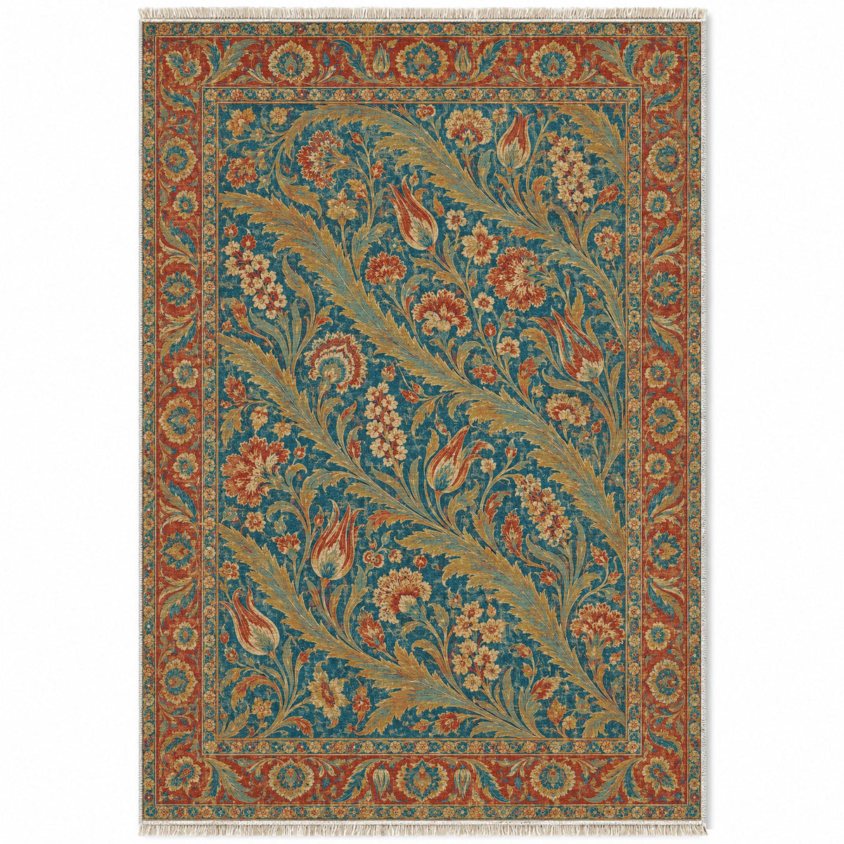 Saz Gallery Peacock & Ochre washable rug top view