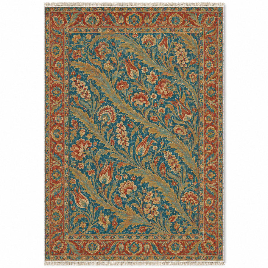 Saz Gallery Peacock & Ochre Ottoman Washable Rug
