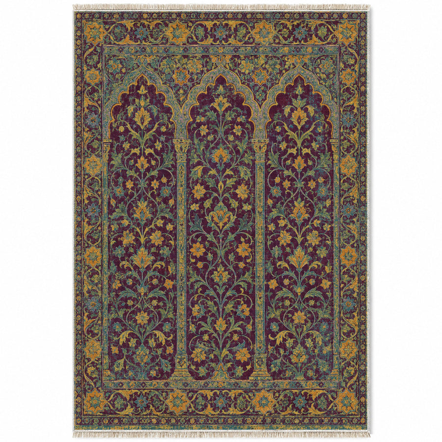 Scalloped Arcade Burgundy & Teal Moorish Washable Rug