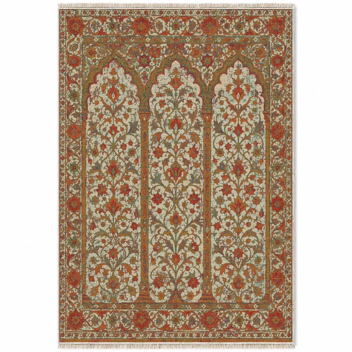 Scalloped Arcade Emerald & Terracotta washable rug top view
