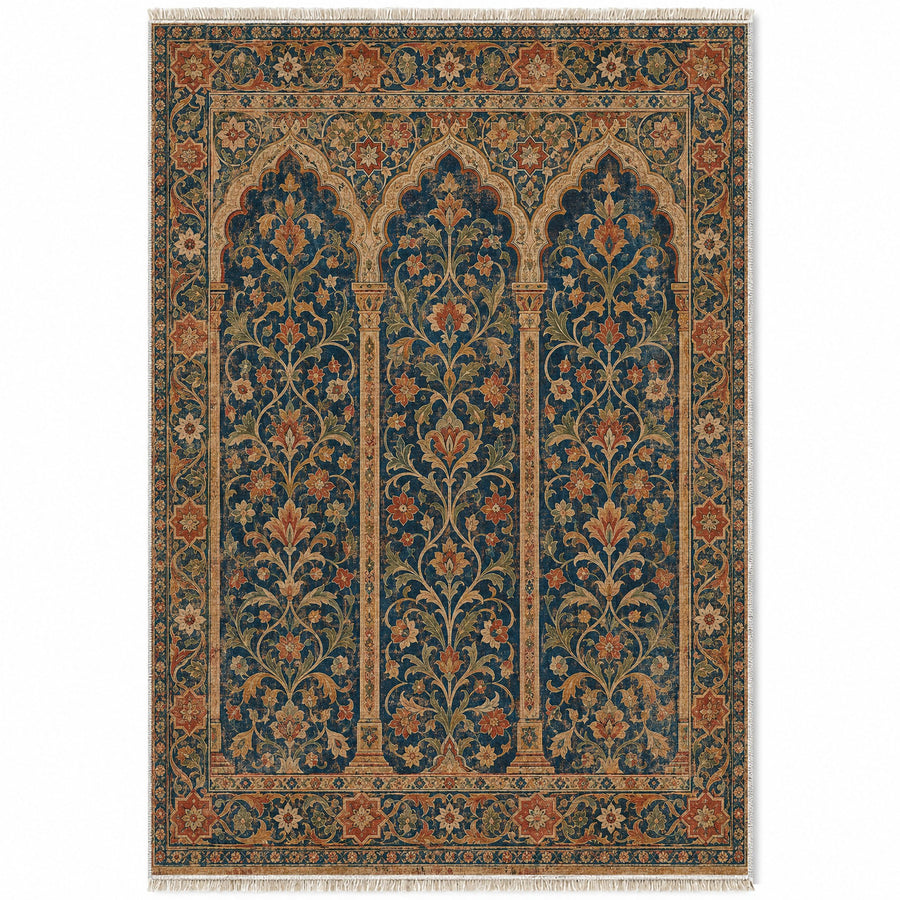Scalloped Arcade Indigo & Rust Moorish Washable Rug