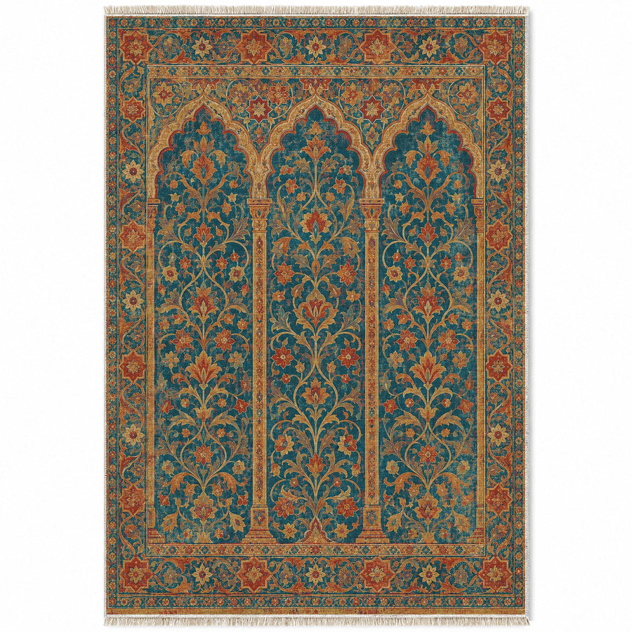 Scalloped Arcade Peacock & Ochre Moorish Washable Rug