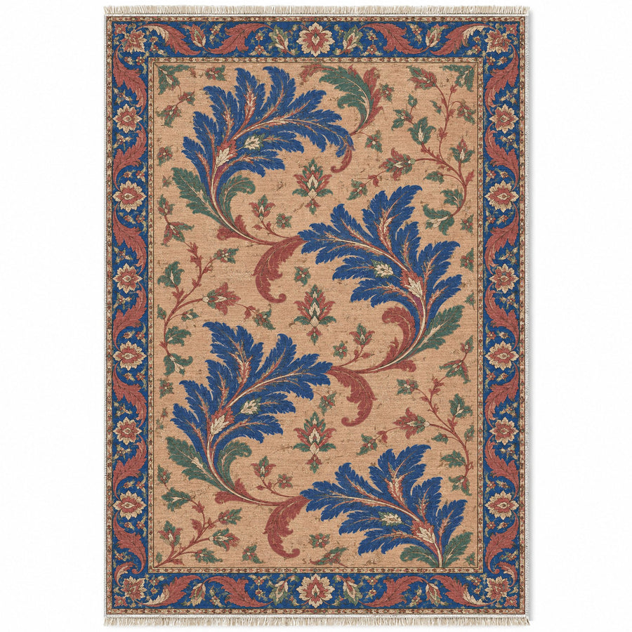 Serrated Leaf Tides Peach, Cobalt & Jade Distressed Washable Rug