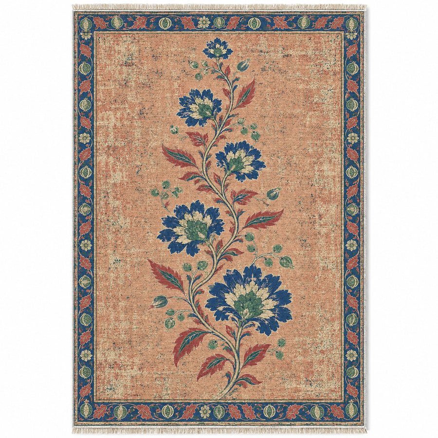 Seven Blossom Ladder Peach, Cobalt & Jade Distressed Washable Rug