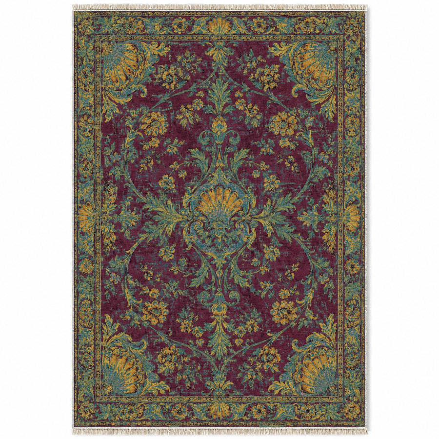 Shell Pavilion Burgundy & Teal Baroque Washable Rug